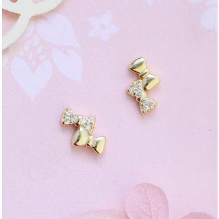 925 Sterling Silver Rhinestone Bow Earring 1 Pair - Gold & Silver - One Size