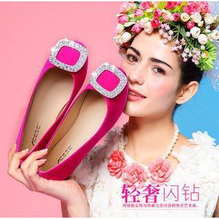 Faux-suede Rhinestone Flats