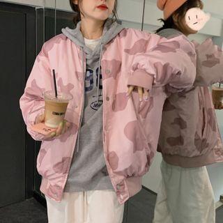 Camo Snap-button Jacket Mauve - One Size