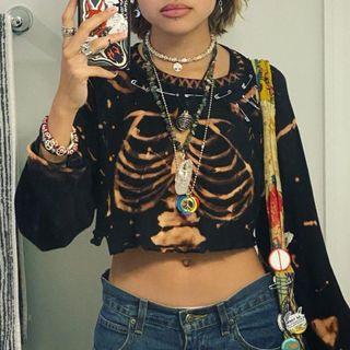 Bone Print Long-sleeve Crop Top