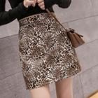 Faux Leather Leopard-print Mini A-line Skirt