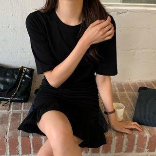 Short-sleeve Mini Mermaid Dress Black - One Size
