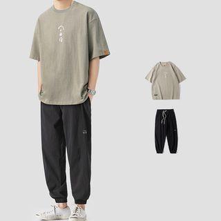 Elbow-sleeve Print T-shirt / Loose Fit Pants (various Designs)