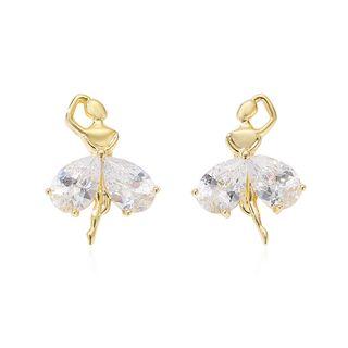 Rhinestone Ballet Dancer Earring 1 Pair - Gold & White - One Size