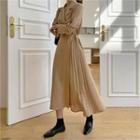 Double-breasted Pleated-detail Wrap-front Dress