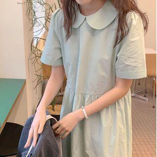Plain Short-sleeve Midi Dress Light Green - One Size