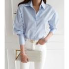 Loose-fit Pinstriped Shirt Sky Blue - One Size