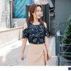 Cold Shoulder Floral Print Ruffled Top