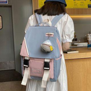 Color Block Snap Buckle Backpack