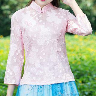 Mandarin Collar 3/4-sleeve Top