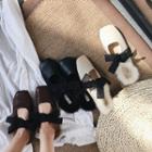 Square-toe Paneled Bow-accent Backless Flats