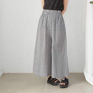 Gingham Wide Leg Pants Black - One Size