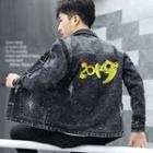 Pig Embroidered Buttoned Denim Jacket