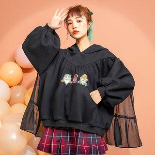 Embroidered Mesh Panel Hoodie