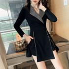 Set: Rhinestone Long-sleeve Mini A-line Dress + Shorts