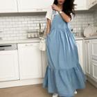 Ruffled Denim Maxi Overall Dress Light Blue - One Size