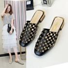 Studded Perforated Faux Leather Low Heel Mules