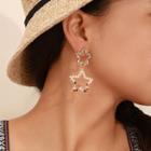Rhinestone Faux Pearl Star Dangle Earring 8432 - One Size