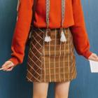 Faux Suede Plaid A-line Mini Skirt