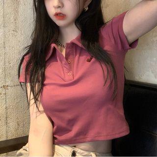 Short-sleeve Heart Embroidered Polo Top