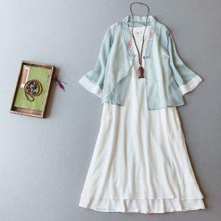 3/4-sleeve Frog Button Jacket / Midi A-line Tank Dress