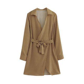 Collared Tie-waist Mini A-line Dress