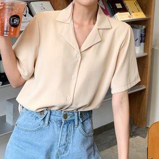 Plain Short-sleeve Lapel Shirt