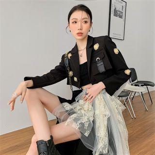 Floral Blazer / Lace Panel A-line Skirt