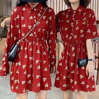 Floral Gathered-waist Short-sleeve Dress / Long-sleeve Dress