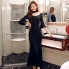 3/4-sleeve Halter Sheath Dress