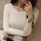Scalloped Collar Long Sleeve Knit Top