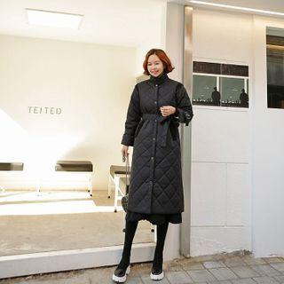 High-neck Quilting Coat Black - One Size