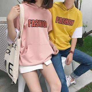 Couple Matching Mock Two-piece Hooded Top