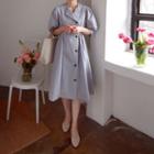 Elbow-sleeve Buckled-waist Coatdress