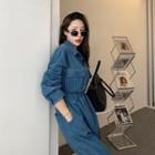 Long-sleeve Corduroy Button-up Jumpsuit
