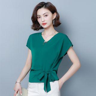 Bow Waist Short-sleeve Chiffon Top