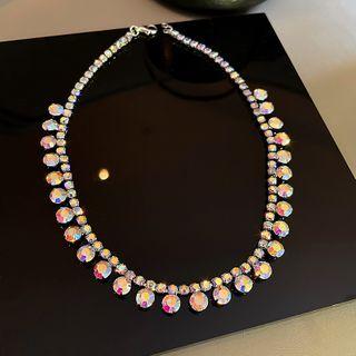 Rhinestone Choker 1 Pc - Pink & Blue & Silver - One Size