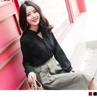 Long Sleeve Cutout Chiffon Top