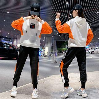 Set: Lettering Color Block Hoodie + Cropped Harem Pants