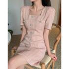Square-neck Faux-pearl Tweed Dress