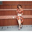 3/4-sleeve Pattern Long Dress