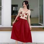 Flower-embroidered Summer-knit Top / A-line Plain Skirt