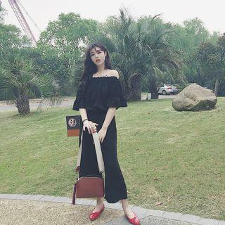 Off-shoulder Elbow-sleeve Jumpsuit