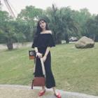 Off-shoulder Elbow-sleeve Jumpsuit