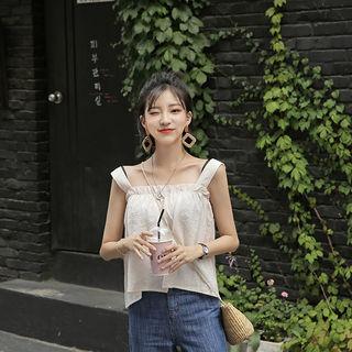 Sleeveless Frill-trim Textured Top