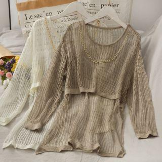 Chain-neckline Open-knit Cape Top