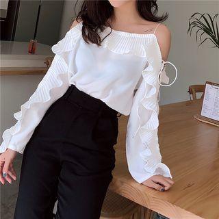 Pleated Trim Off Shoulder Blouse
