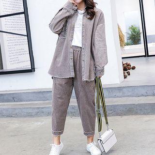 Corduroy Buttoned Jacket / Harem Pants / Set
