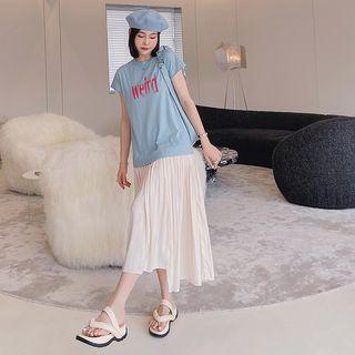 Short-sleeve Lettering Midi Mock Two Piece Dress