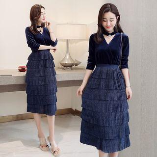 Long-sleeve Choker-neck Layered Dress